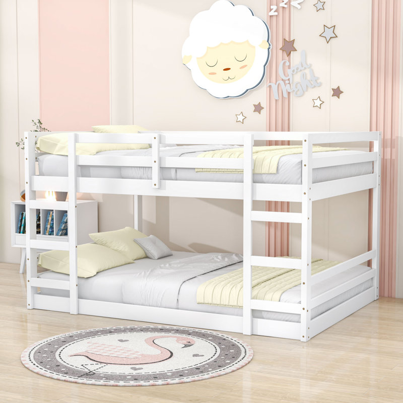 Wooden Bunk Bed With Slats And Ladder, Full over Full, White