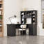 Bureau d'ordinateur en L avec 2 armoires, 2 tiroirs et 11 tablettes ouvertes - poste de travail polyvalent noir pour bureau à domicile, bureau et salon-1850155913