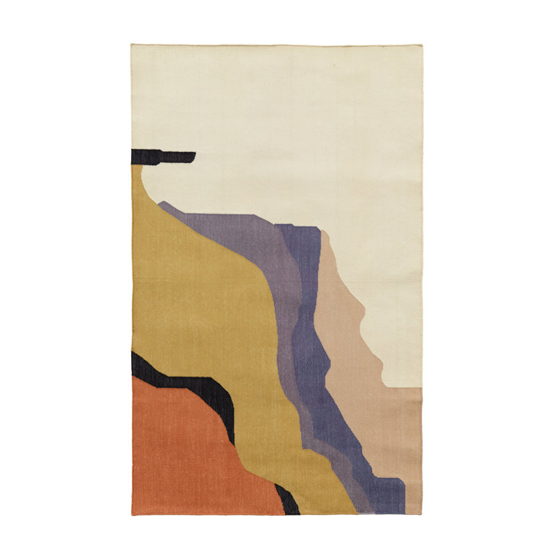 Rectangle Agate Abstract Hand Woven Flatweave Cotton Area Rug in Yellow/White, Rectangle 6' x 9'