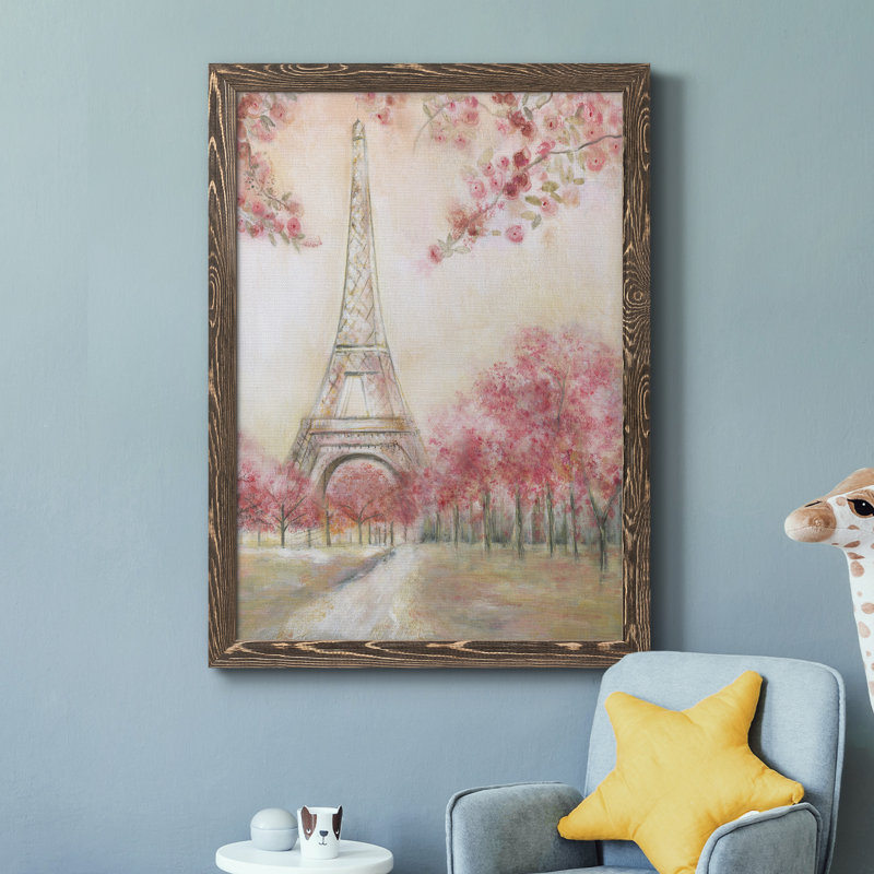 «Paris Spring», peinture sur toile encadrée, H 44 po x l 31 po x P 1 po, Toile avec cadre en noyer