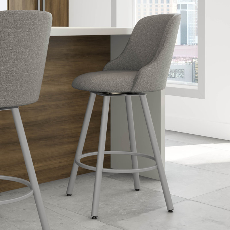 Tabouret de bar et de comptoir pivotant Alferd, Tabouret de bar (siège d'une hauteur de 30 po), Gris argenté, Gris brillant