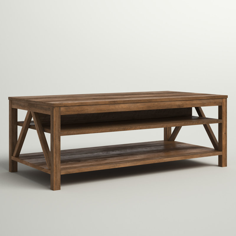 Table basse avec rangement Emmie, Plateau en chêne rustique / base en chêne rustiq