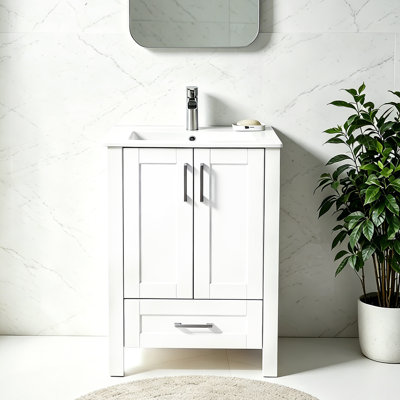 Ensemble de meuble-lavabo simple blanc 24 po avec plateau en céramique 24 po