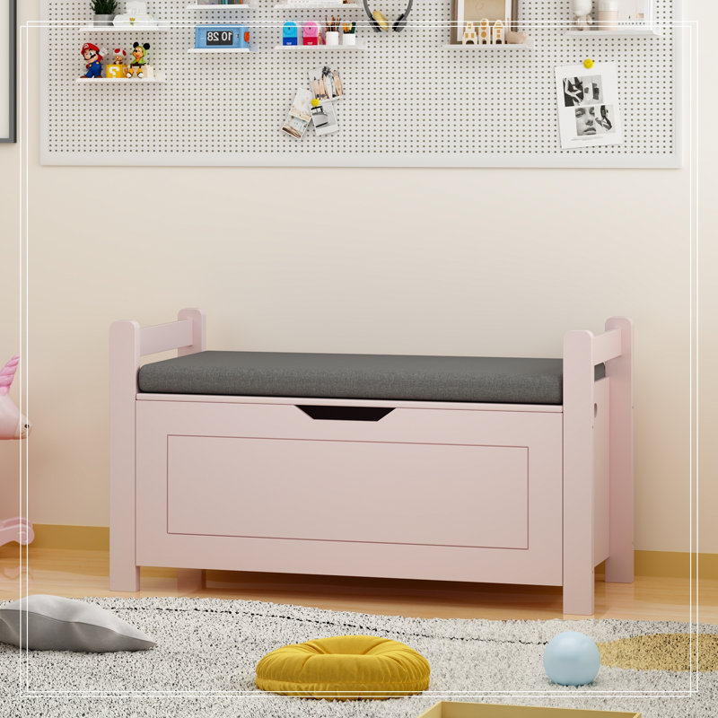 Banc avec rangement rabattable et siège souple, Rose