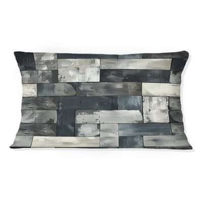 Coussin lombaire gris à motif géométrique Midcentury II