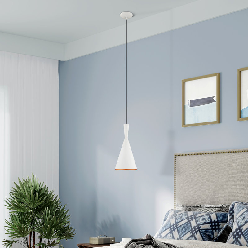 Ariandne 1 - Light Single Cone Pendant, 15.25" H x 7.25" W x 7.25" D, White/Gold