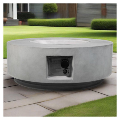 30 Inch Propane Gas Fire Pit Table, 50000 BTU Round Concrete Fire Pit for Outside - Light Grey Outdoor Fire Pit for Patio, Deck, Backyard with Lava Rocks & Rain Cover