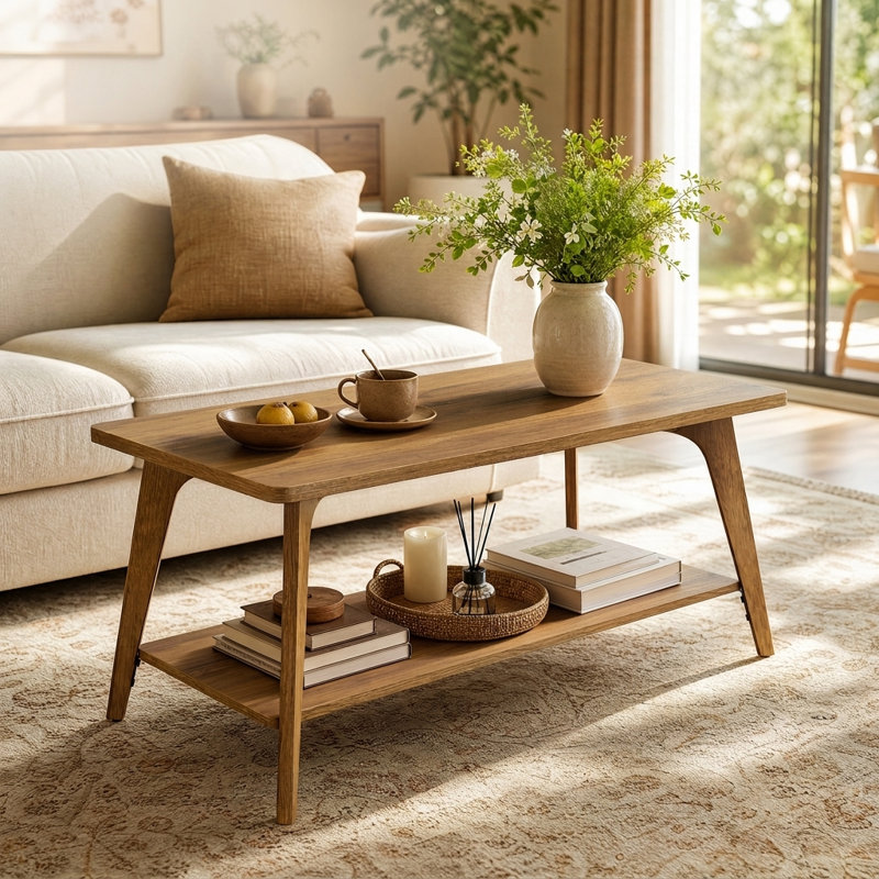 Table basse de 39,4 po avec rangement pour le salon, Brun