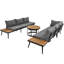 5-6 Seater Outdoor Garden Lounge Set | Galvanized Iron Frame, 2×2-Seater Sofas + 2 Single Chairs + 2 Acacia Wood Side Tables with 8cm Detachable Cushions
