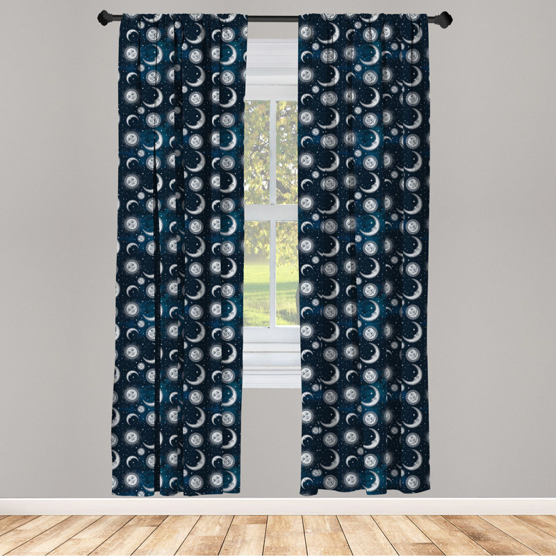 Sun and Moon Geometric Semi-Sheer Rod Pocket Curtain Panels, 28" W x 84" L