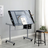 Adjustable Art Drawing Desk Craft Station Drafting   With 2 Non-Woven Fabric Slide Drawers And 4 Wheels