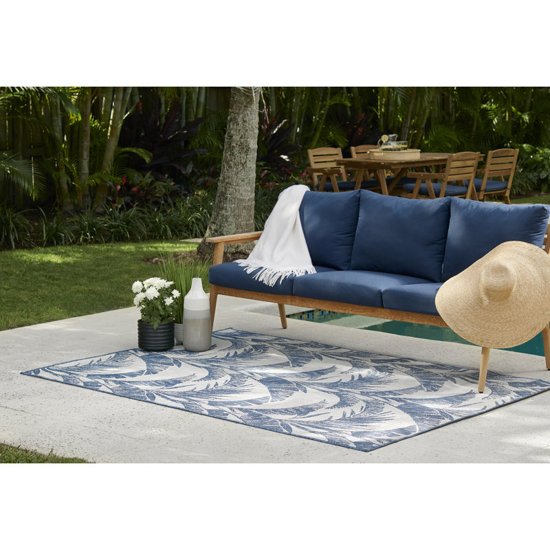 Tapis d'intérieur / extérieur bleu / gris Septimus, Rectangle 6 pi 6 po x 9 pi