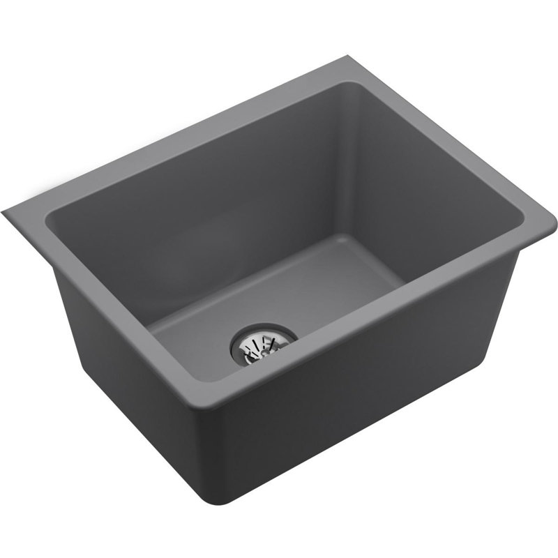 Quartz Classic 25" x 18-1/2" x 11-13/16" Undermount Kitchen Sink with Basket strainer, Greystone