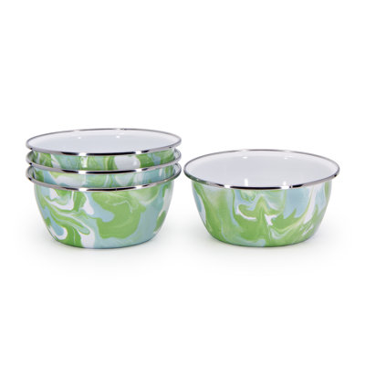 Golden Rabbit Enamelware Modern Monet 24 Oz. Salad Bowls, Set of 4