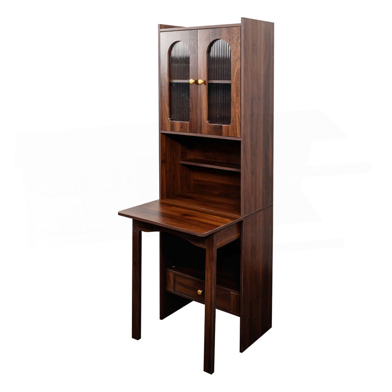 Fold-Out Convertible Writing Table,  Desk Bookcase With Shelf And Drawer Multi-Function Home Office Workstation