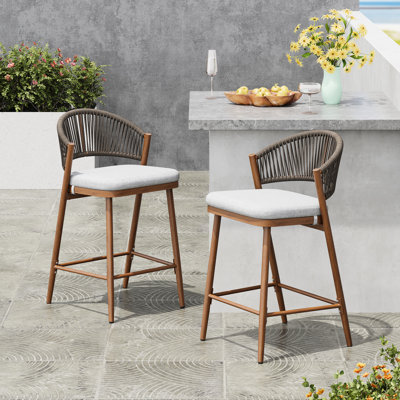 Tabourets de comptoir d'extérieur de 26 po de hauteur avec siège en aluminium, 26 po, avec finition en PE, finition moderne, rouille, coussin d'eau, siège pour rassemblement de jardin pour 2 personnes