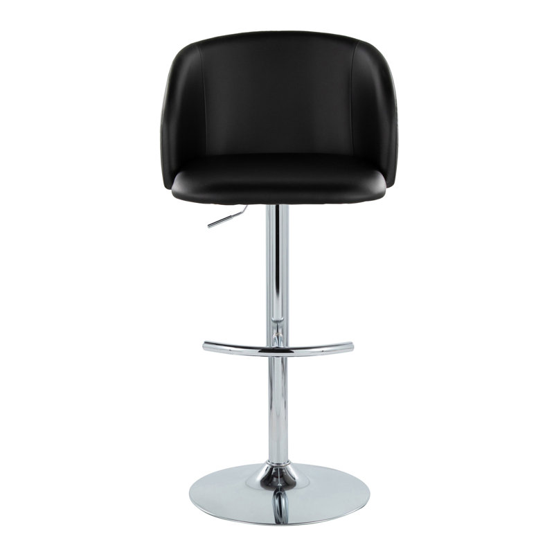 Tabouret de bar réglable en métal chromé et similicuir noir avec repose-pieds arrondi en T - ensemble de 2, Chrome