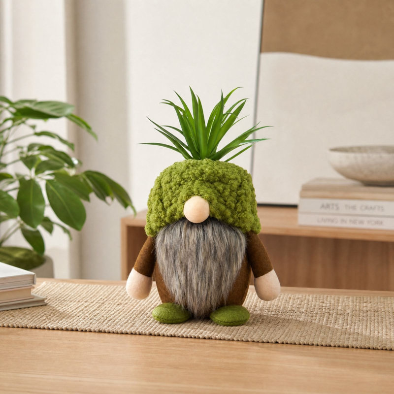 Figurine de nain scandinave triangulaire lumineuse sans visage en tissu vert, ornement de table, décoration intérieure.
