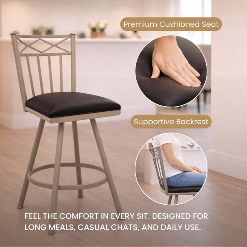 Sunnydale Lennix 26" Swivel Counter Stool, Sterling Mist Finish & Obsedian Black Leatherette