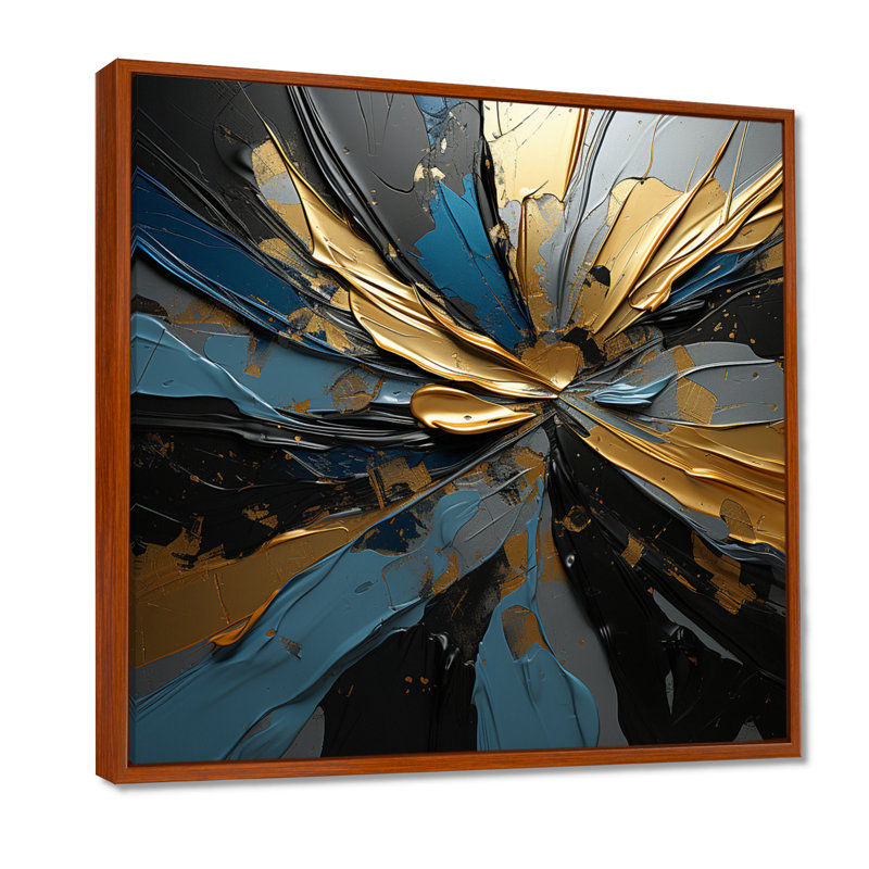 Abstrait abstrait vagues bleues - Décoration murale abstraite, Toile avec cadre flottant brun, H 36 po x l 36 po x P 1,5 po