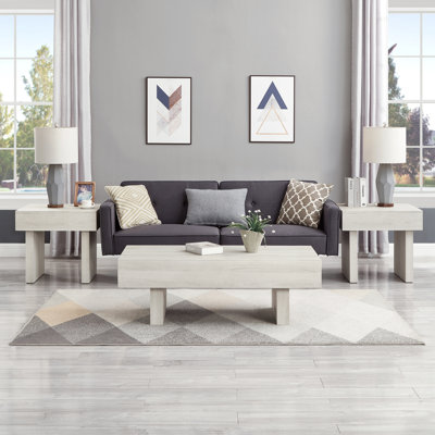 Memmott 3-Piece Set Modern Accent Coffee Table with Two End Tables