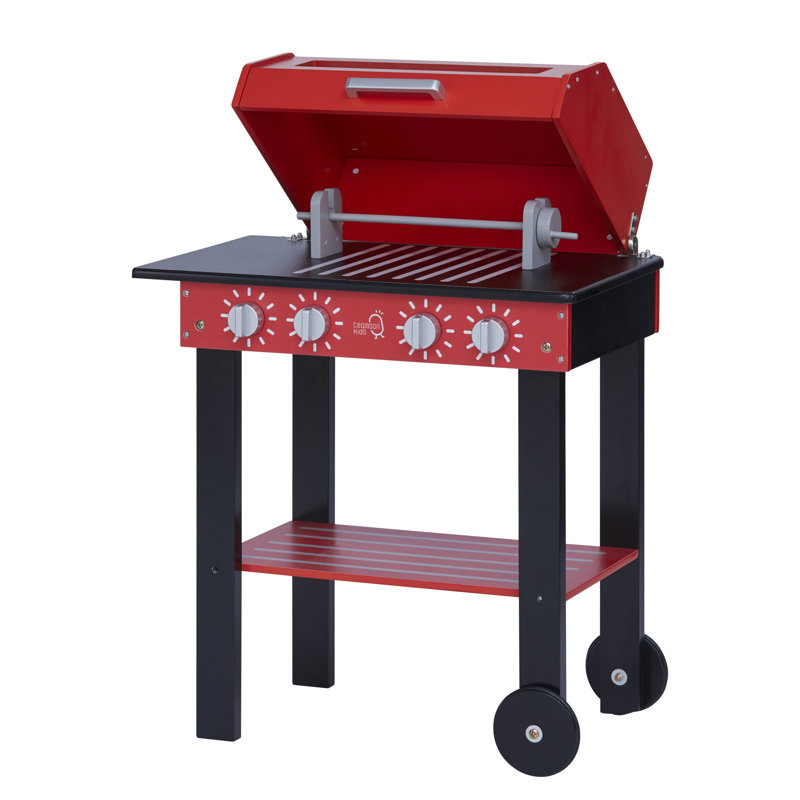 Teamson Kids Pretend Play Wooden BBQ Set with Food Accessories