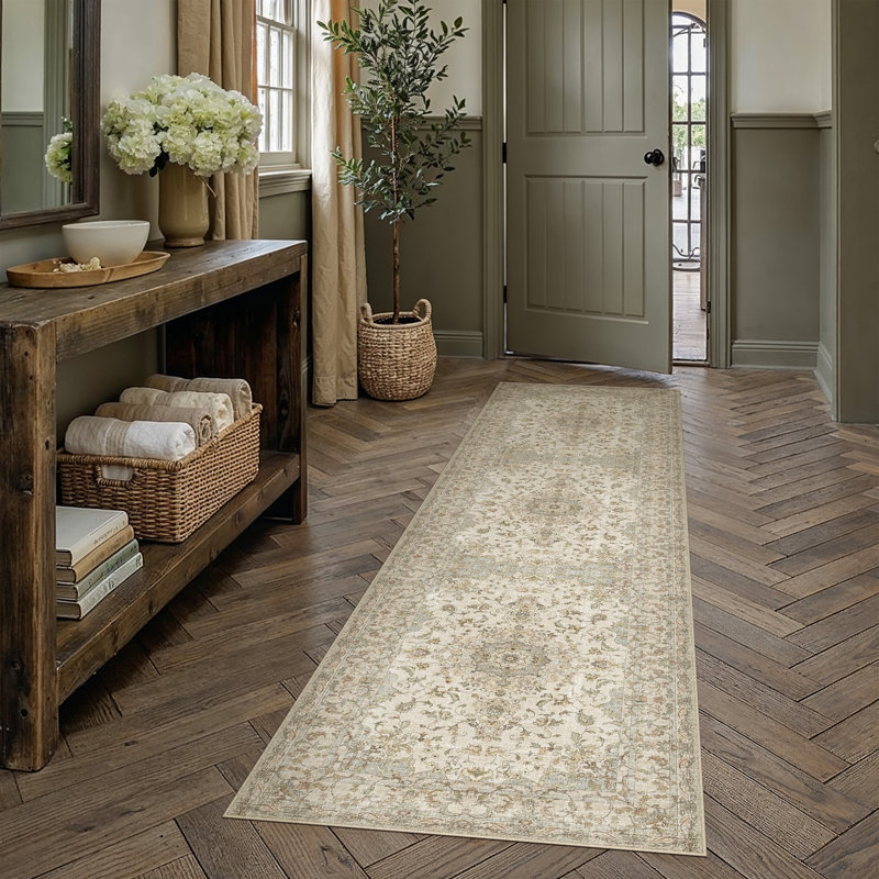Machine Washable Vintage Oriental Area Rug With Non-Slip Backing, Runner 2' x 8'