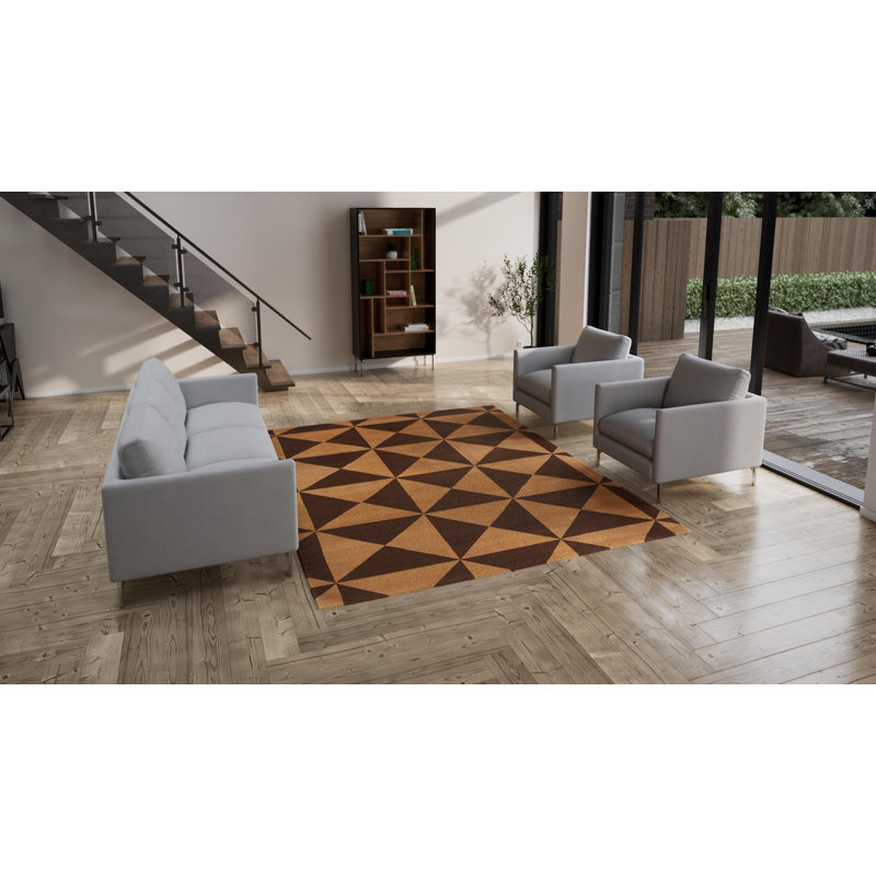 Brown Modern Geometric Tibetan Wool Rug - 8' x 10'