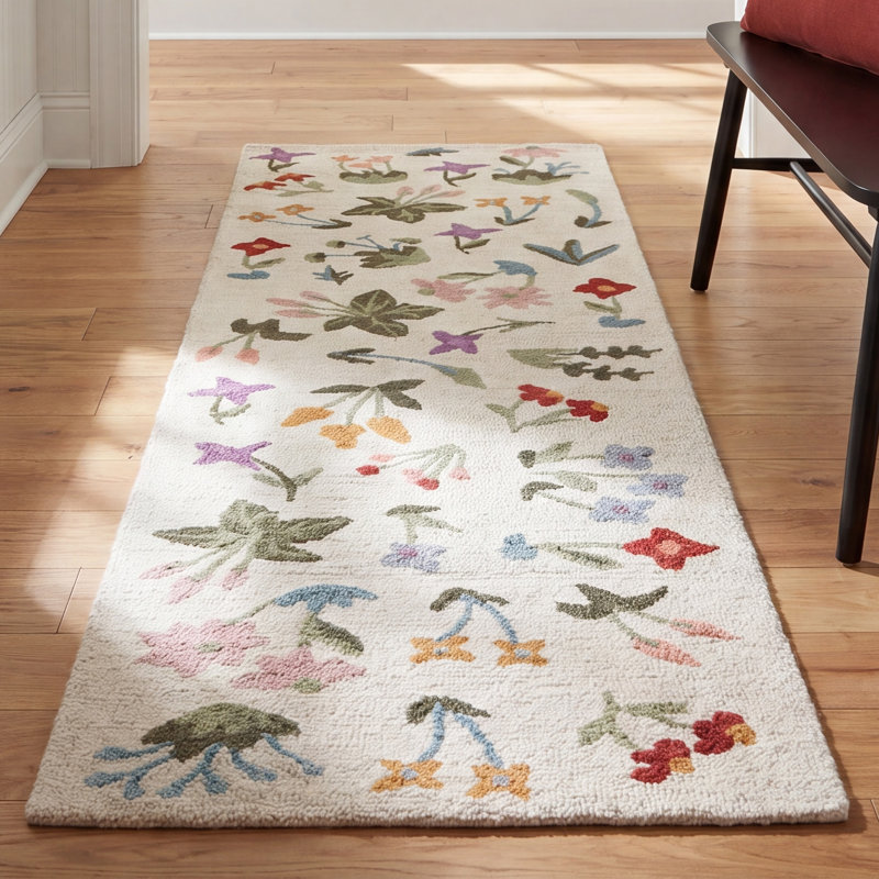 Martha Stewart Hand Tufted Wool, Cotton Floral Outdoor Rug, Runner 2'3" x 8'