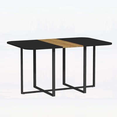 Table de cuisine multifonctionnelle - Bureau en panneau de fibres à densité moyenne imperméable avec bande en bois naturel et base en métal robuste pour manger et travailler
