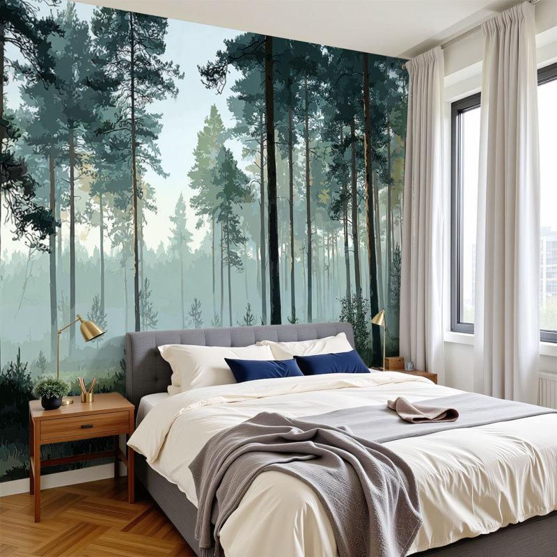 Papier peint adhésif pelez et collez, forêt de pins sereins, brume douce, pastels muraux boisés, H 100 po x l 144 po, papier mural amovible en PVC, adhésif pour chambre à coucher, salon, bureau à domicile