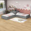 Lit plateforme simple en L avec lit gigogne et deux tiroirs-1041720809