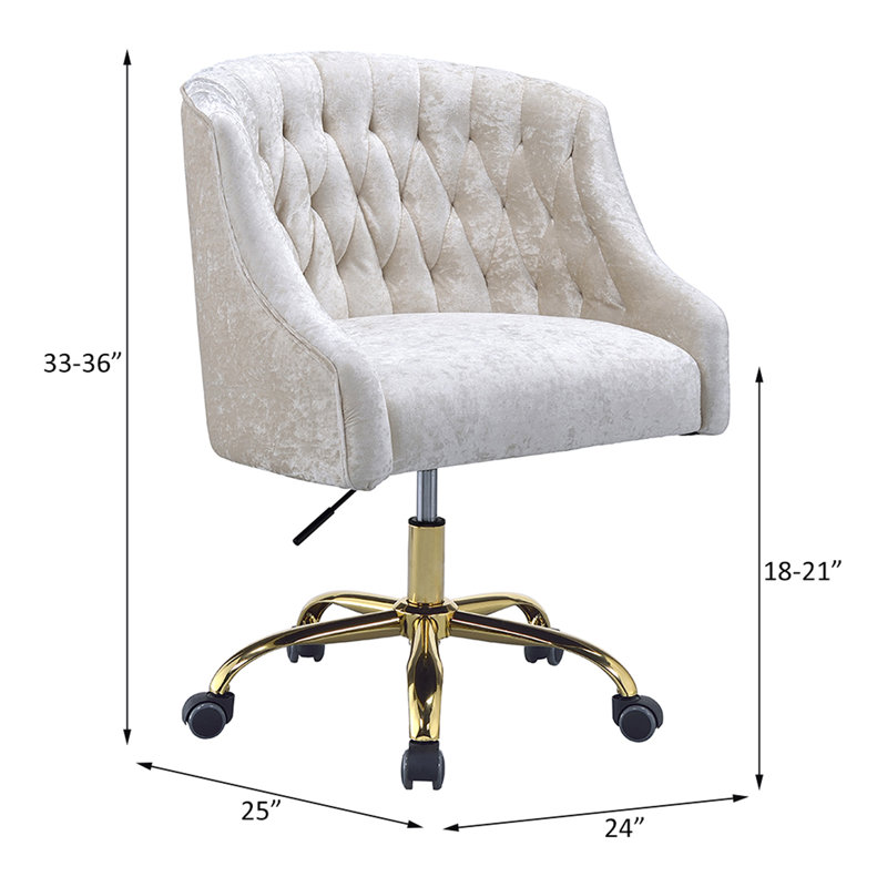 Vintage Cream Velvet and Gold Finish Office Chair with Metal Base