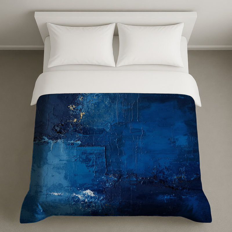 Housses de couette texturées à motif abstrait bleu, Lit simple