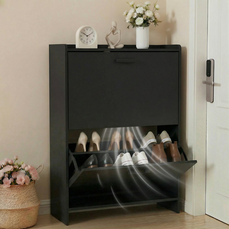 Shoe Cabinet, Narrow Freestanding Shoe Organizer for Hallway or Living Room, 33.4" H x 9.45" W x 23.62" D, Black