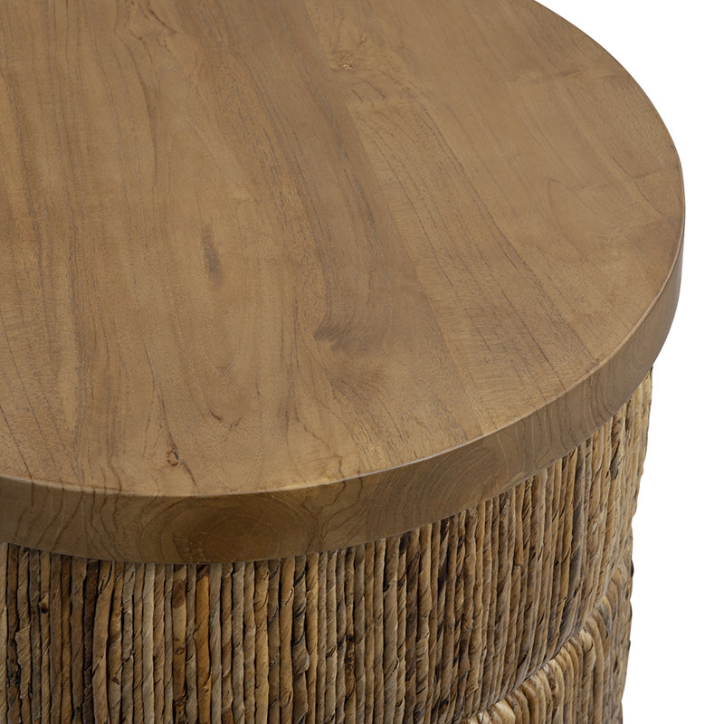 2 Piece Round Brown Solid Wood Accent_Nesting Tables Set