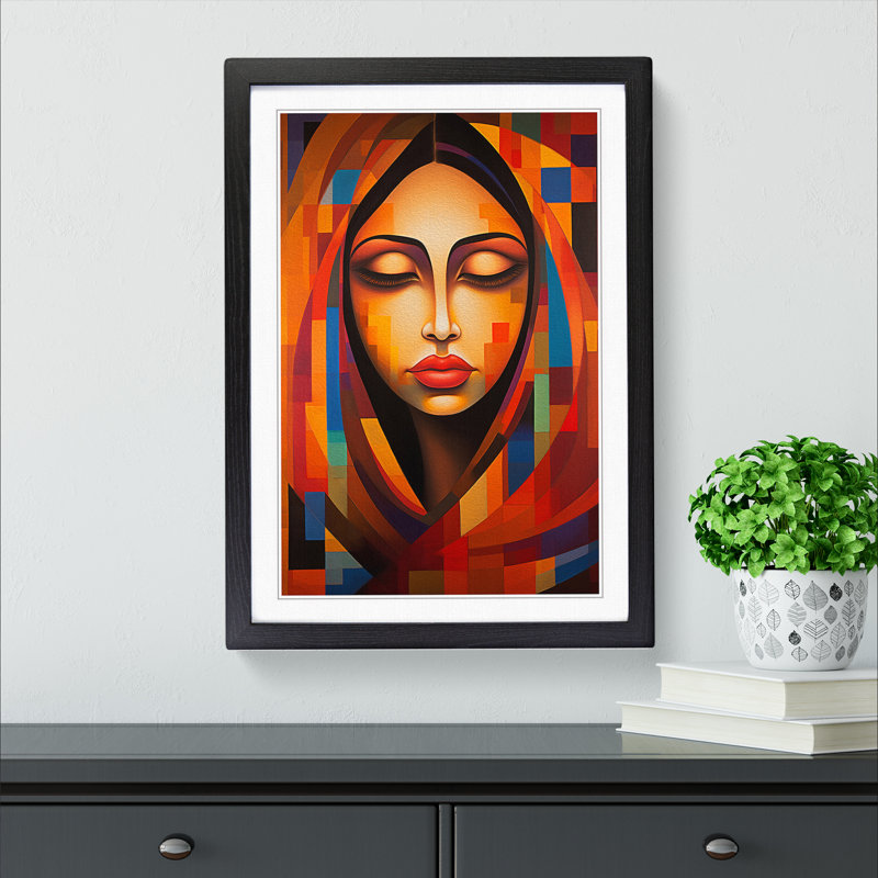 Indian Woman Orphism No.3 - Single Picture Frame Print on Wood, Black, 34cm H x 25cm W x 2cm D