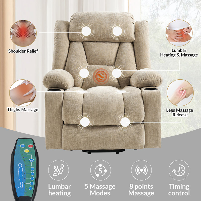 Udi Oversized Power Heating Lift Assist Recliner with Massage, Beige 