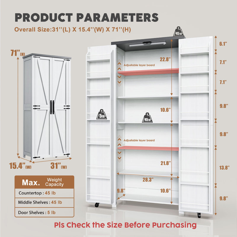 72" Kitchen Pantry Storage Cabinet, White