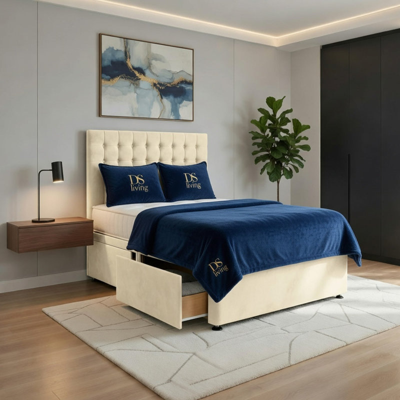 Upholstered Bed, King, Cream