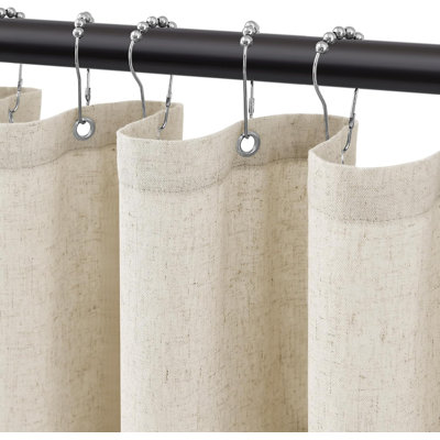 Linen Blend Textured Shower Curtain Set with Hooks, Water Resistant Weighted Bathroom Curtain for Farmhouse Boho Decor