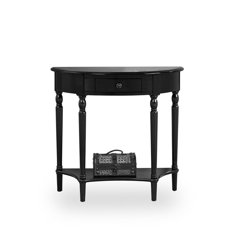 Black Solid + Manufactured Wood Half-circle Console Table, 34.65" H x 39.37" W x 14.96" D