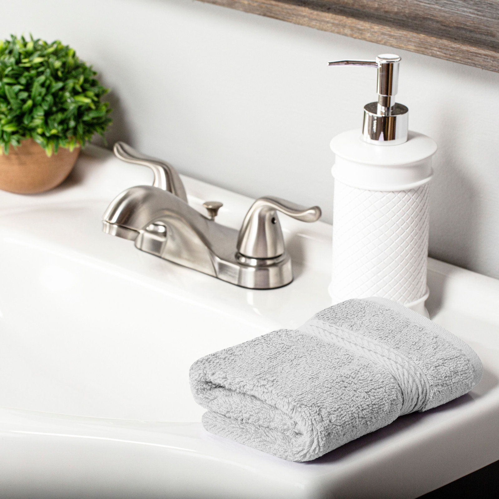 Egyptian Cotton Washcloth Set, Silver, Washcloth - 6 Pack