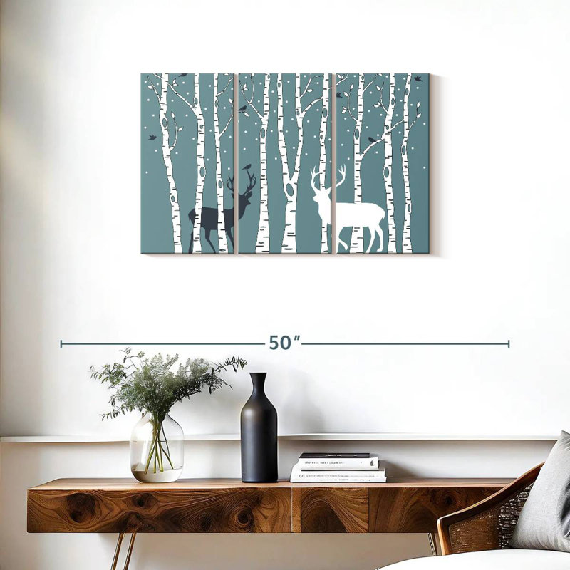 Brampt Deer In Birch Forest, 20" H x 33" W