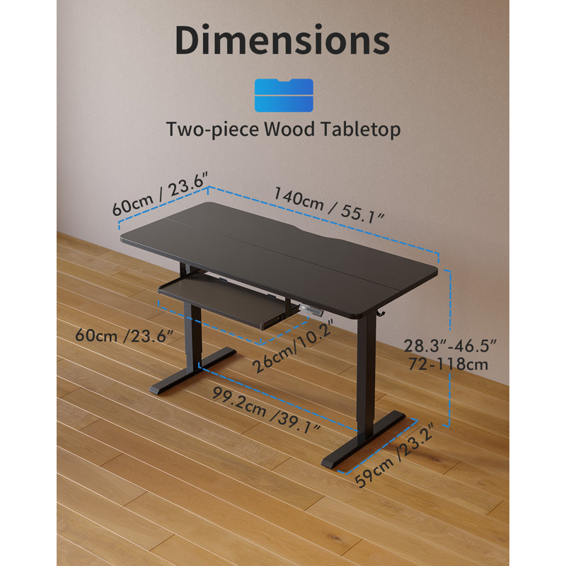Huzaifa Adjustable Metal Base Standing Desk, 46" H x 55" W x 24" D