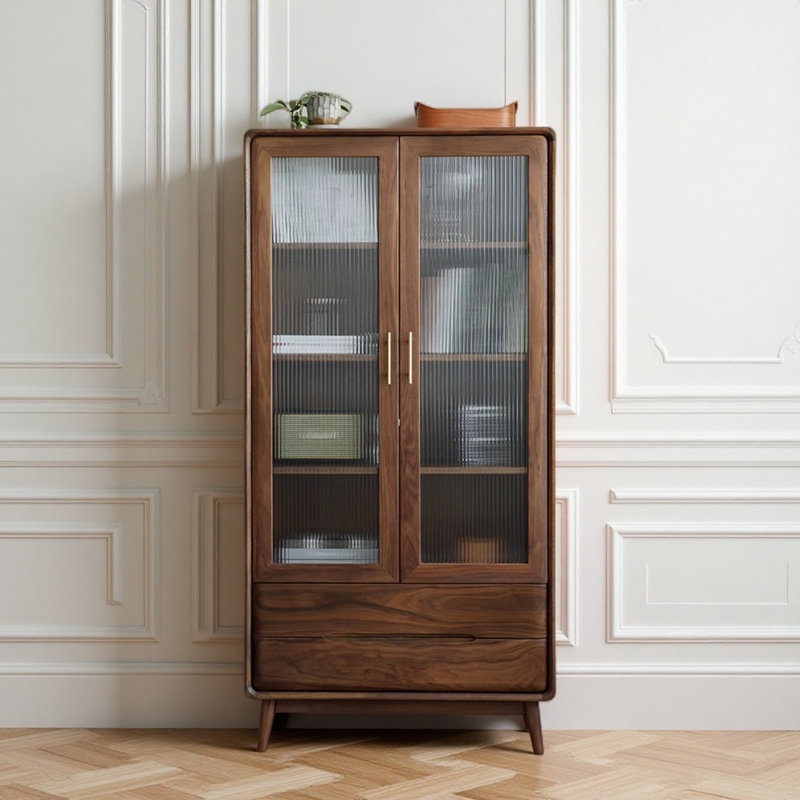 Solid wood bookcase with glass door, 70.87" H x 35.43" W x 15.75" D