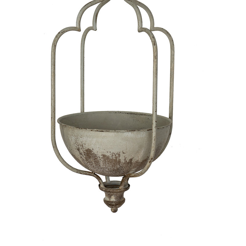 12X10X21.5" Rustic Hanging Iron Planter With Distressed White Finish