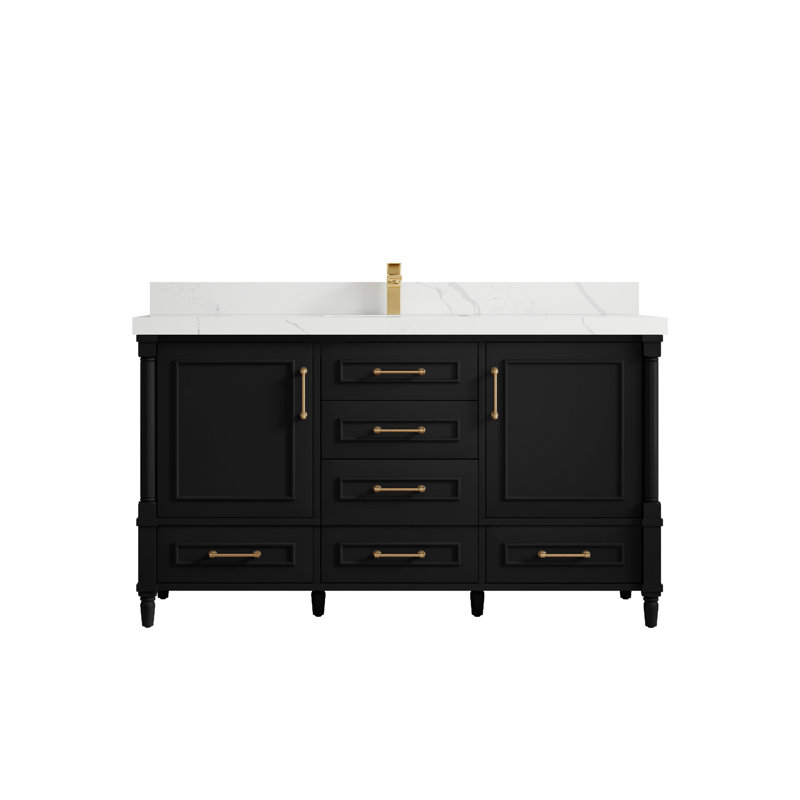 Ensemble de meuble-lavabo simple 60 po Aberdeen, Calacatta Laza, Noir
