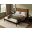 Lit plateforme Queen Size en bois d'acacia massif avec tête de lit en cuir végan tissé à la main, style moderne du milieu du siècle, sommier non requis, brun foncé
