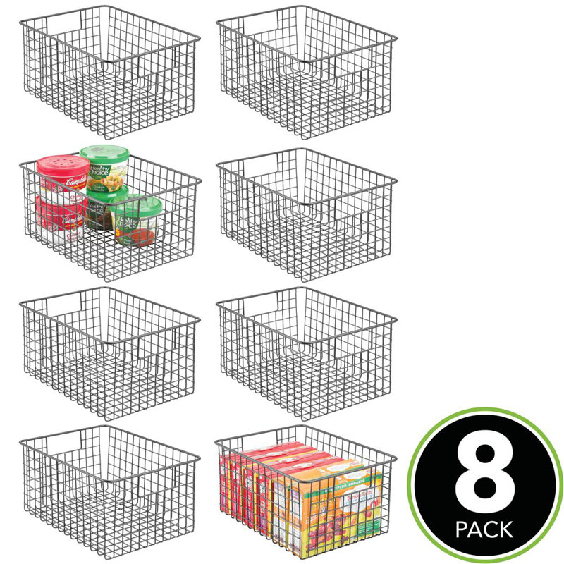 Metal Basket Set, 6" H x 9" W x 12" D, Grey